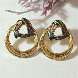 Vintage Gold Plated Colorful Metallic Door Knocker Style Earrings Retro